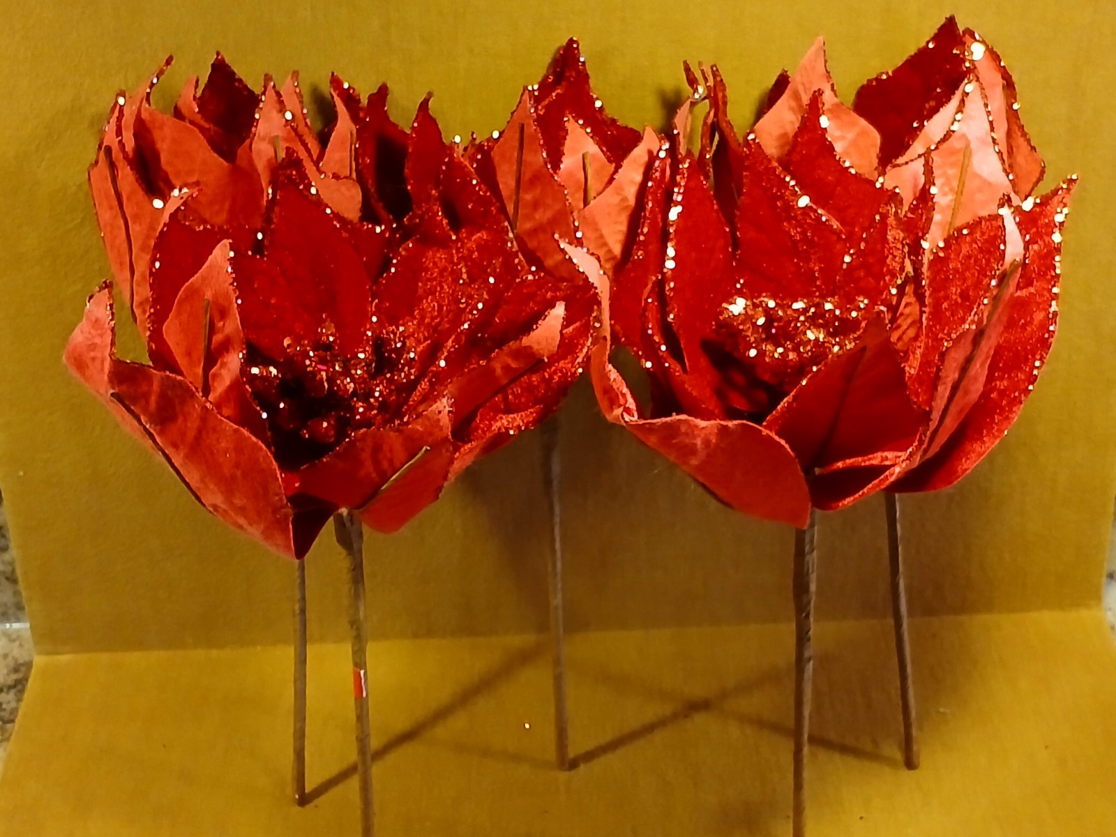 5 Christmas Poinsettia Picks 11″l x 8″w Red Velvet Wired Flower Decor Ornaments