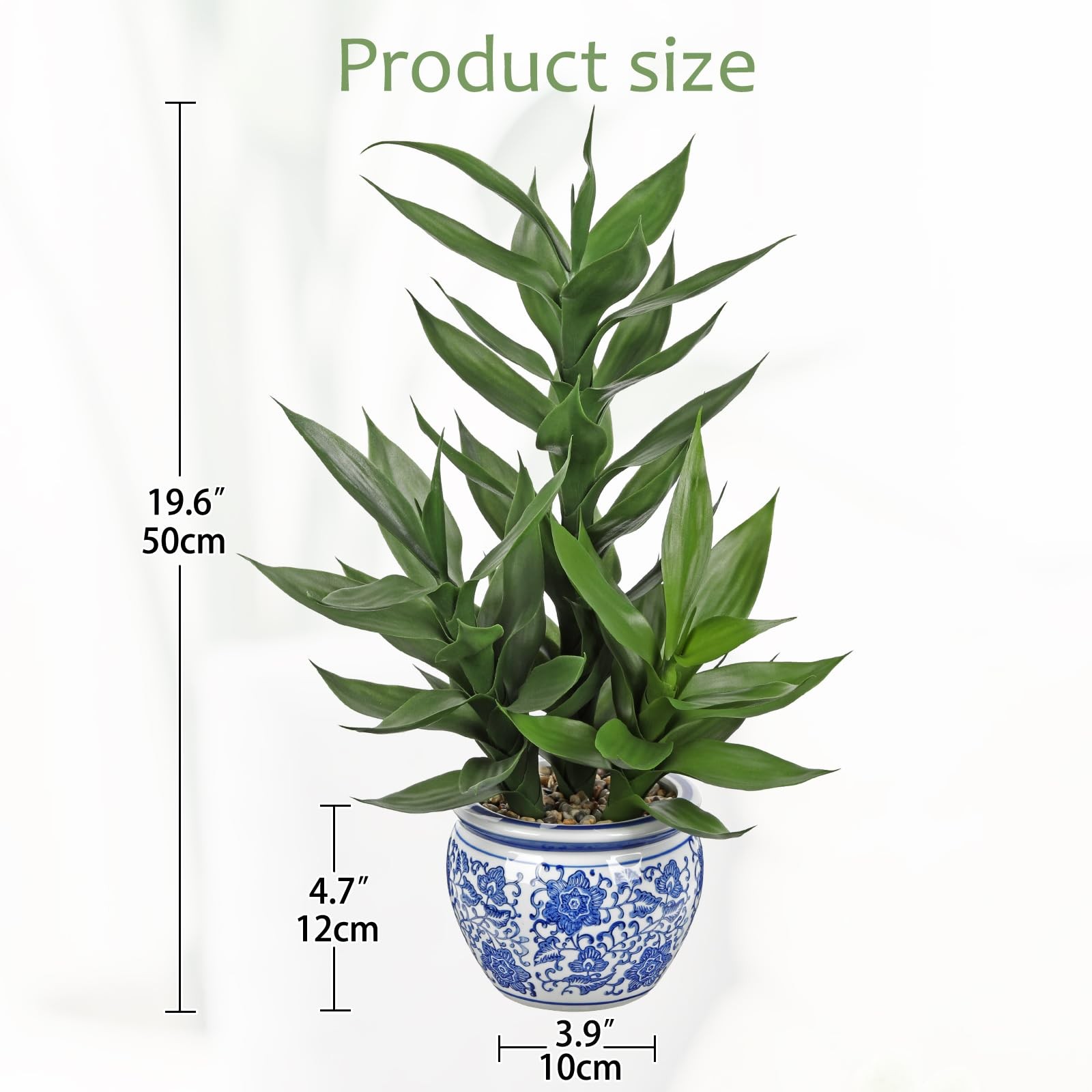 Artificial Potted Plants Indoor Home Decor 20″ Tall Fake Lucky Plant in Blue …