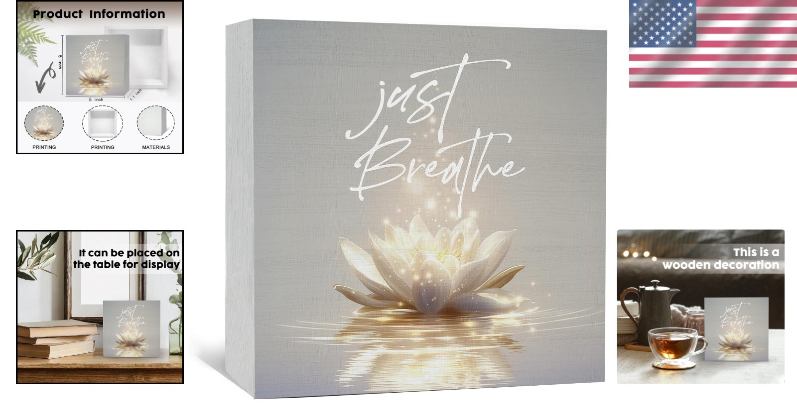 Lotus Flower Wall Decor Wooden Sign Meditation Zen Home Room Art