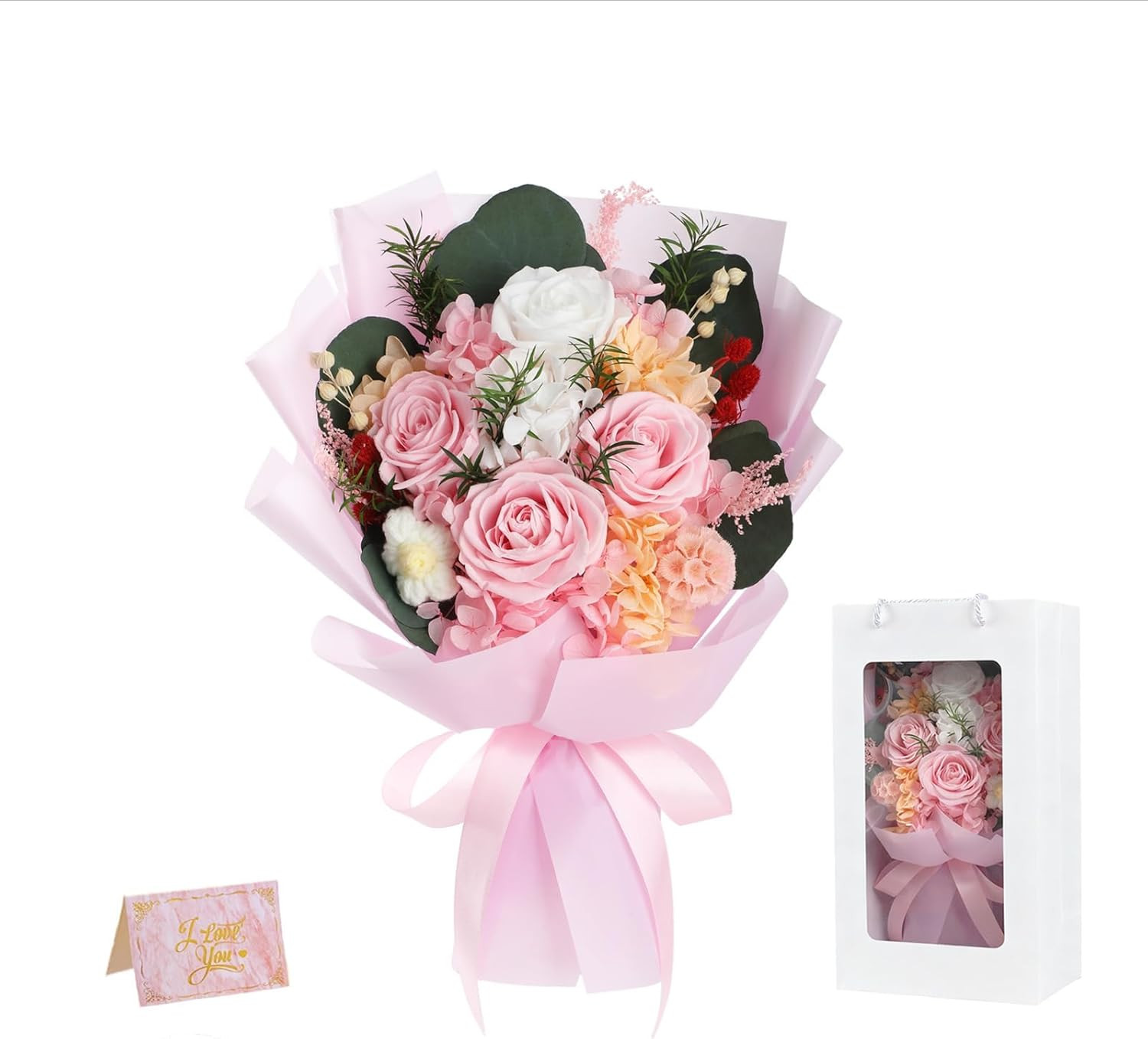 Flowers for Delivery Prime,Pink Roses Preserved Flower Bouquet,Birthday Gifts fo