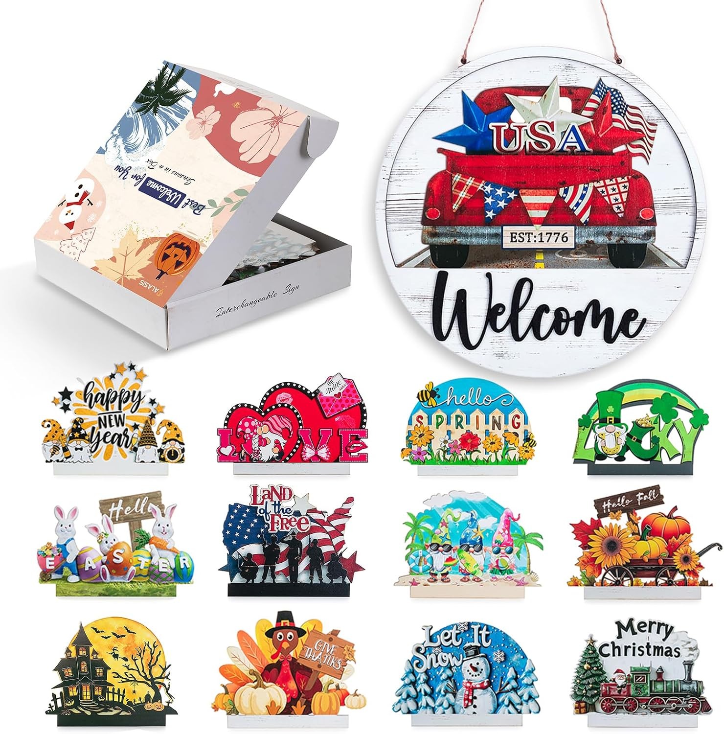 13Pcs Interchangeable Seasonal Front Door Wreath New Home Housewarming Gift