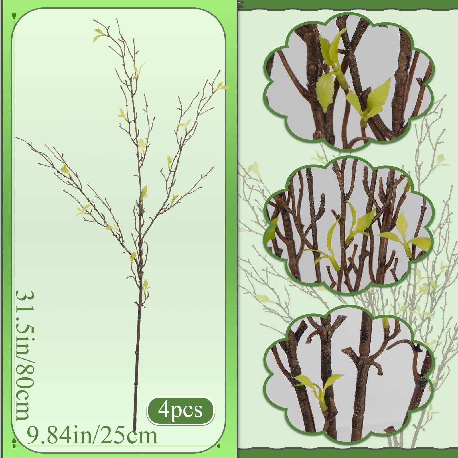 4 Pcs Fake Greenery Stems Artificial Ficus Branches Fake Plants Green Leaves …