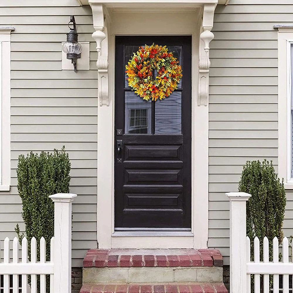 Artificial Wreath For Front Door Decor Hanging Wreath Autumn Harvest Ornament