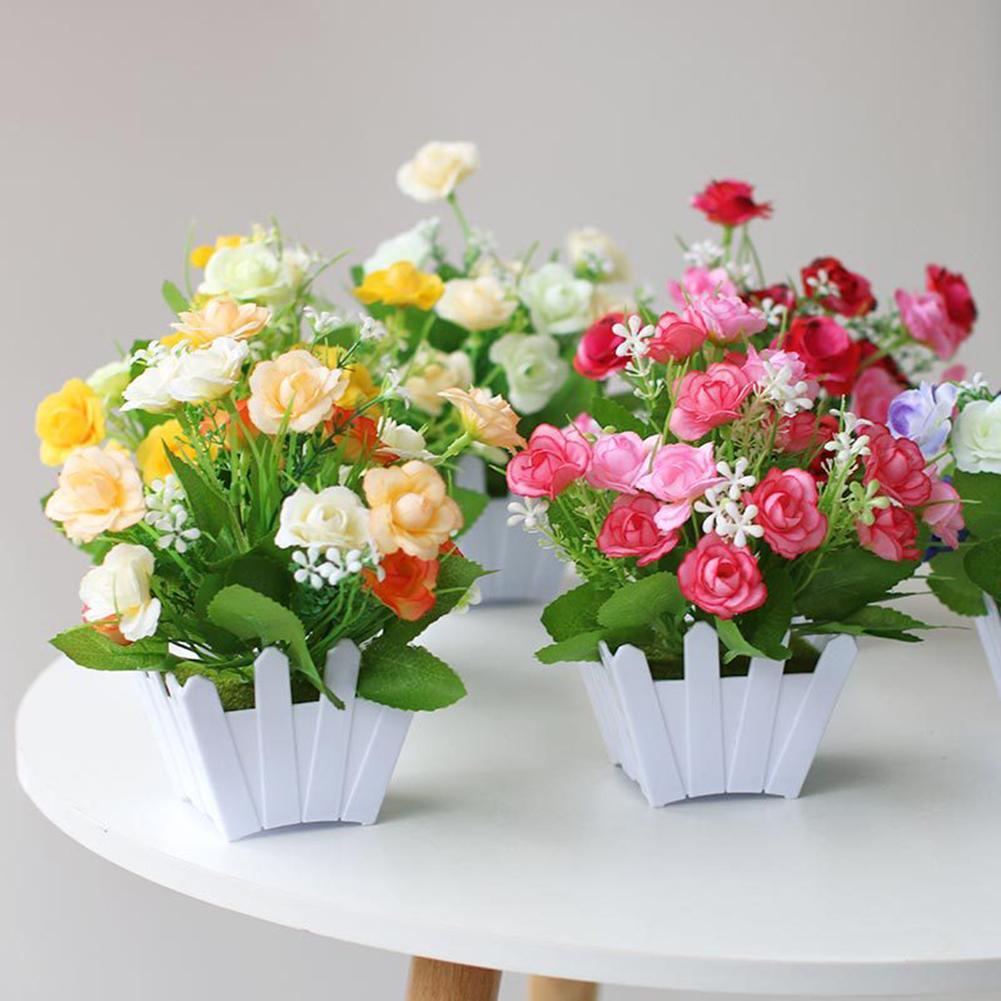 “Artificial Potted Flowers for Home Decor – Fake Rose Plant Set”