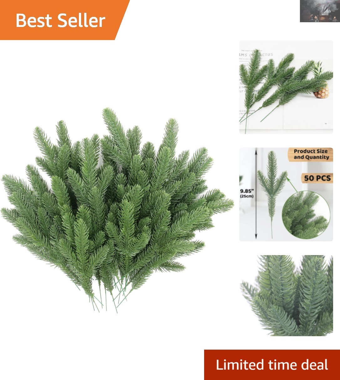Versatile 50 Pcs Artificial Pine Needles – Perfect for Wreaths and Garlands
