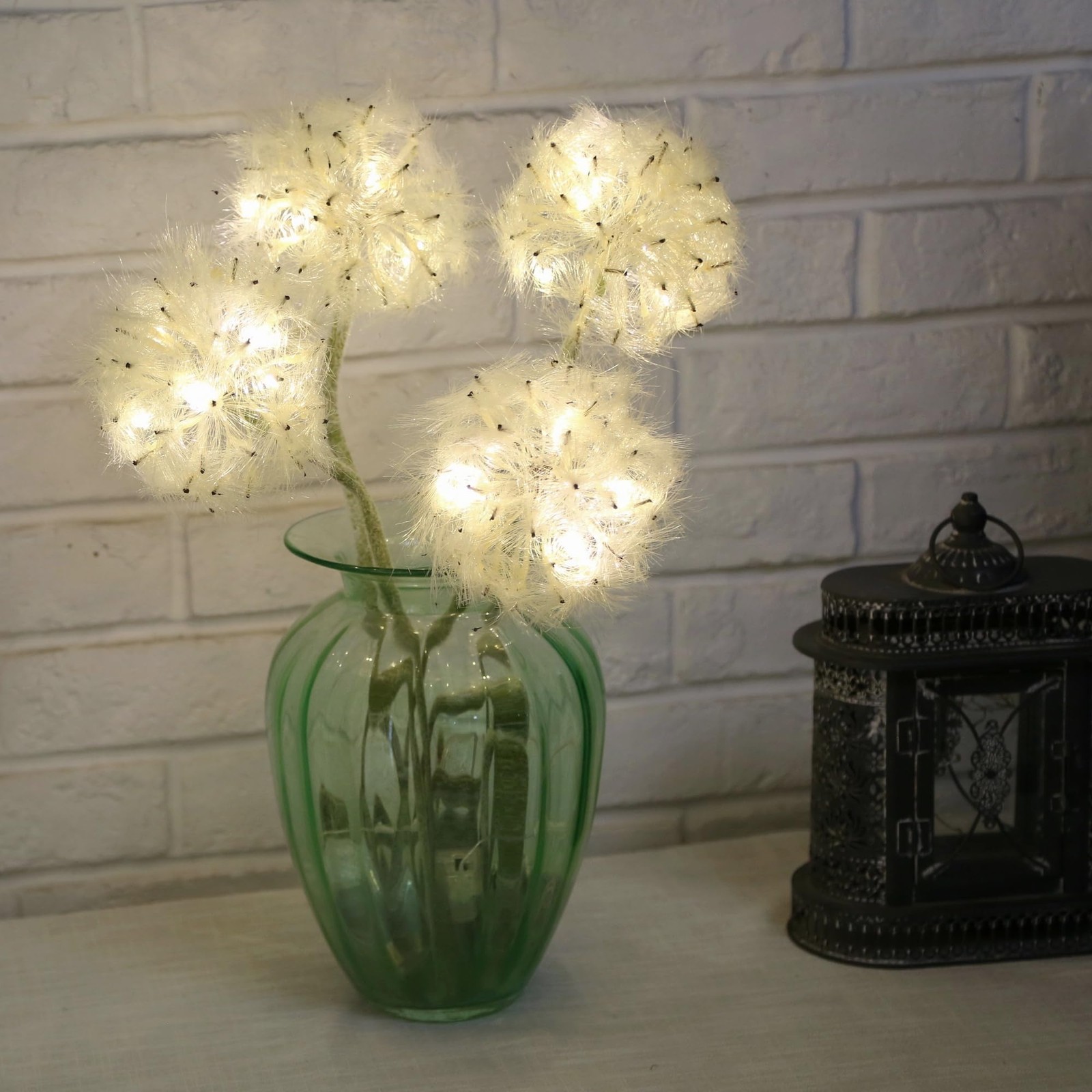 Artificial Dandelion Flowers with LED Lights with Timer Faux Dandelion Wish F…