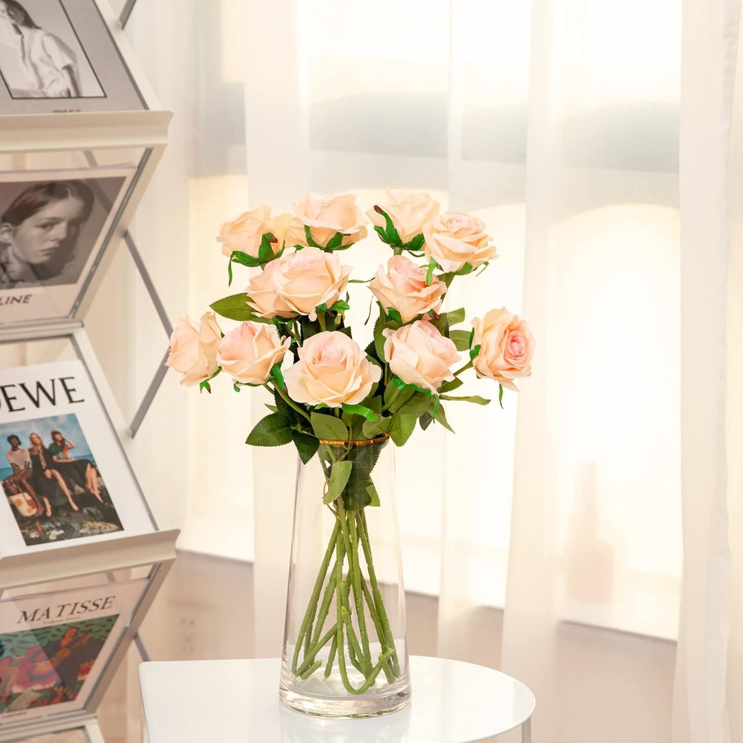 Realistic Gradient Light Pink Roses – 12PCS Long Stem for Everlasting Beauty
