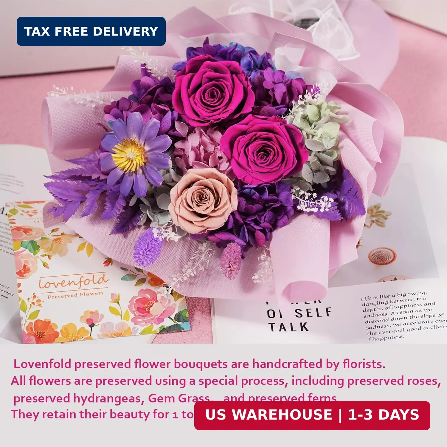 lovenfold Preserved Flowers for Delivery, Purple Rose Bouquets That Last 1-3 Yea