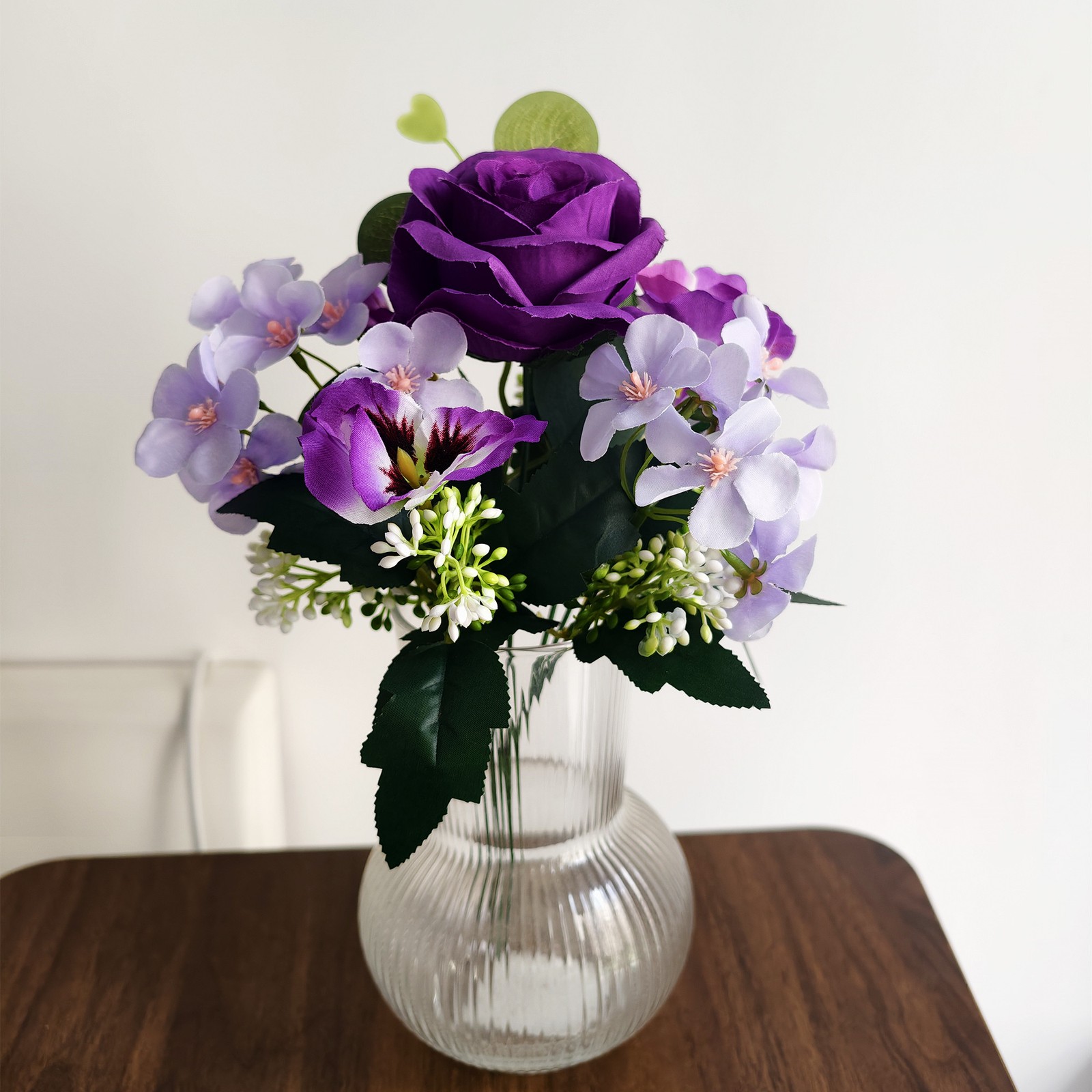 12″ Artificial Purple Flower Bush Rose Pansy Mixed for Home Wedding Decor