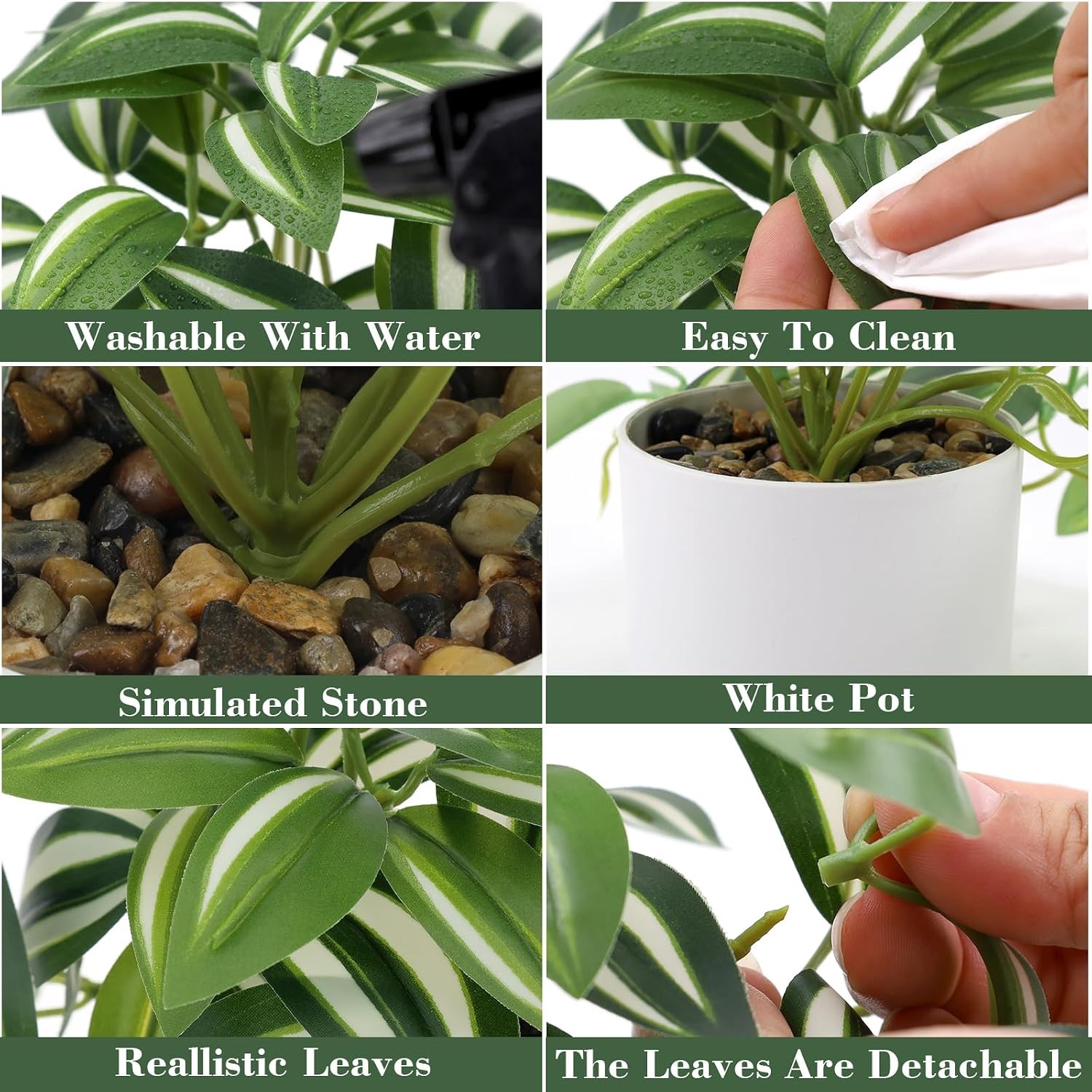 2Pcs Small Fake Plants, Artificial Mini Faux Potted Plant with White Pot,