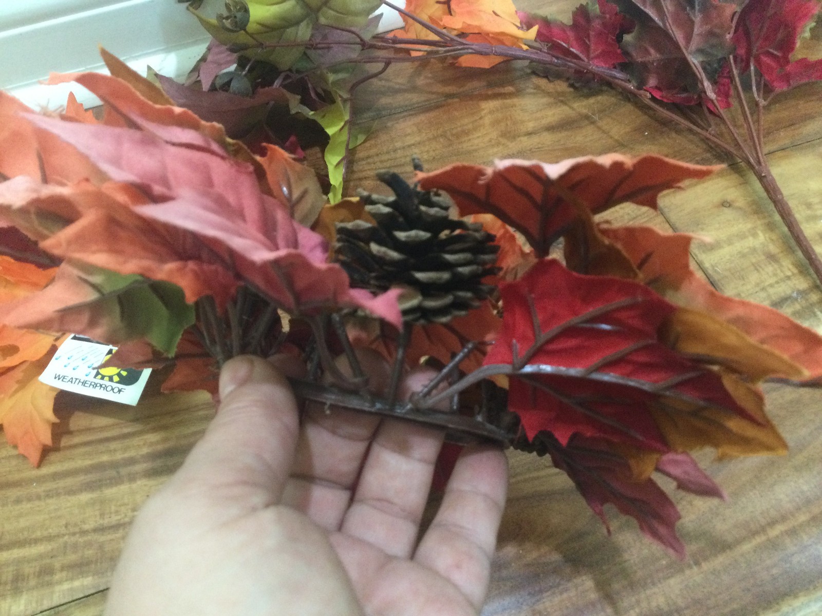 Candle Ring Oak Leaves PINECONE Fall Floral Decor 3.5” DIAM+ 3 BUSHES SILK