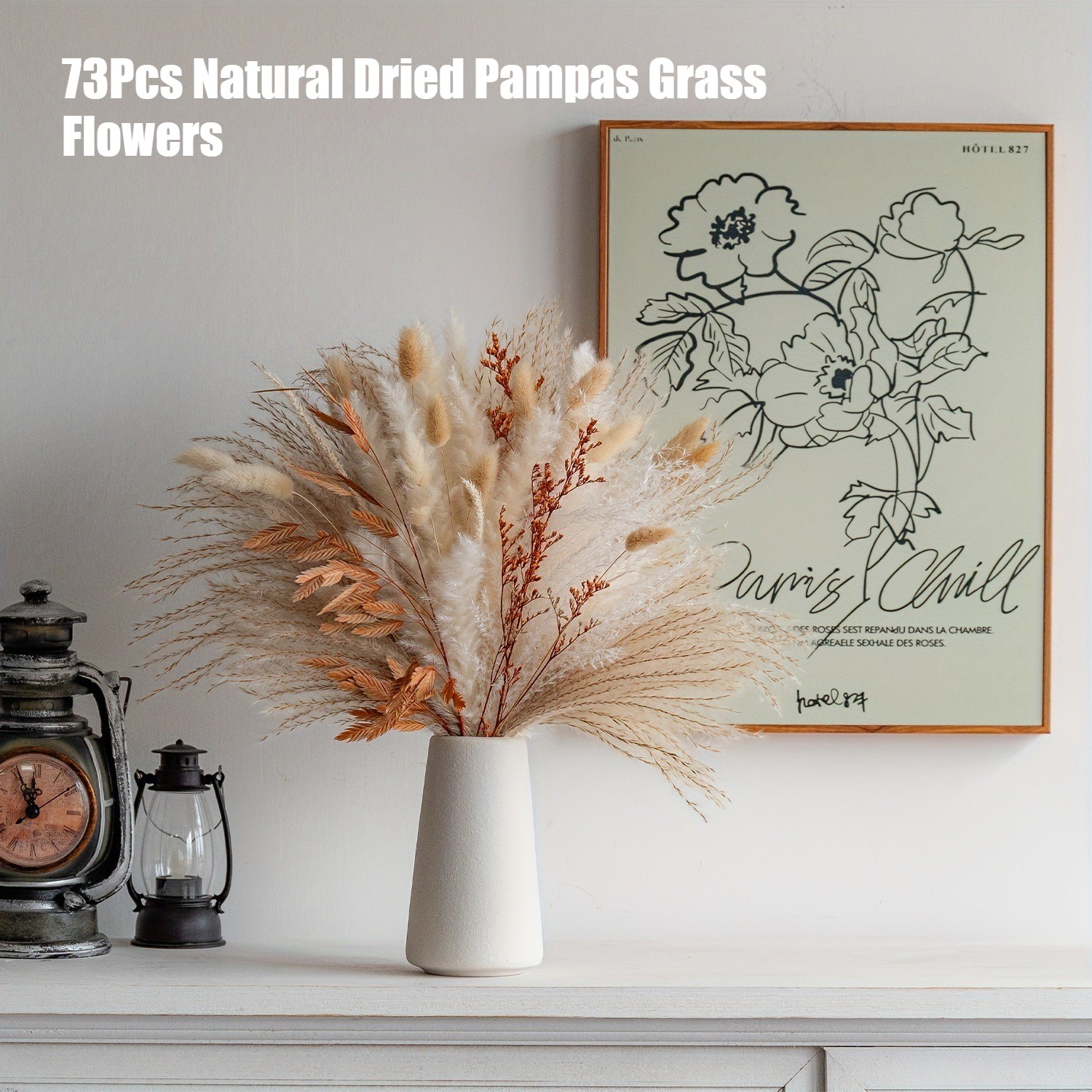 73Pcs Natural Dried Pampas Grass Flowers Feather Bouquet Bunch Flower Home Decor
