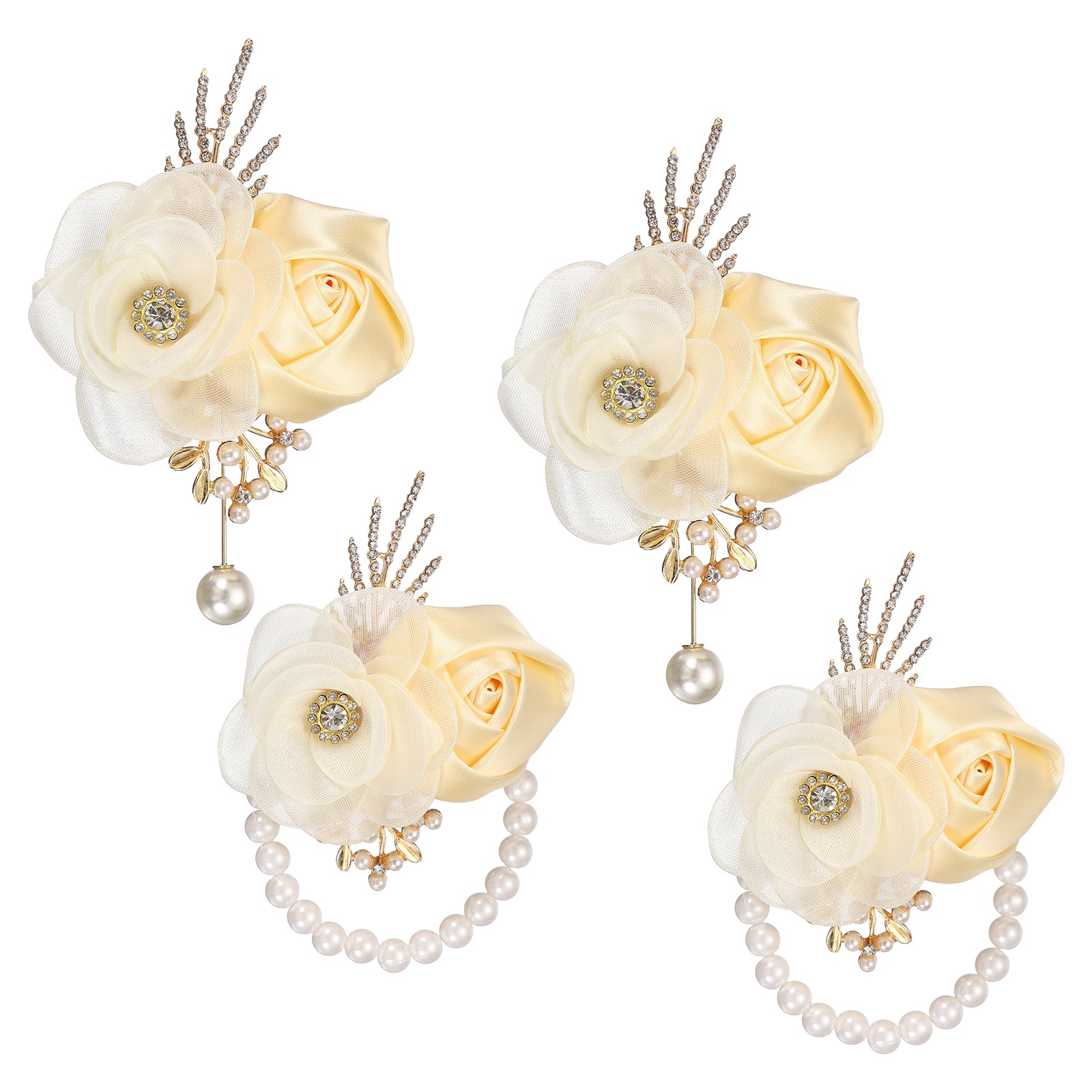 2 Sets Wrist Corsage and Boutonnieres Set for Wedding Groom Bride, Apricot