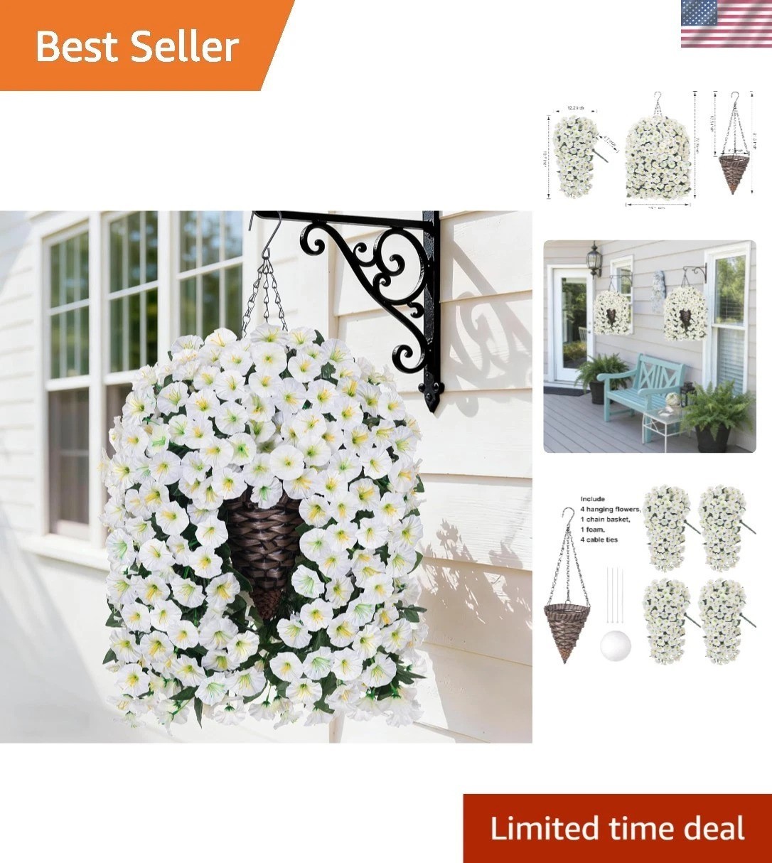 Stunning Faux White Morning Glory Hanging Basket – Simple Assembly & No Watering