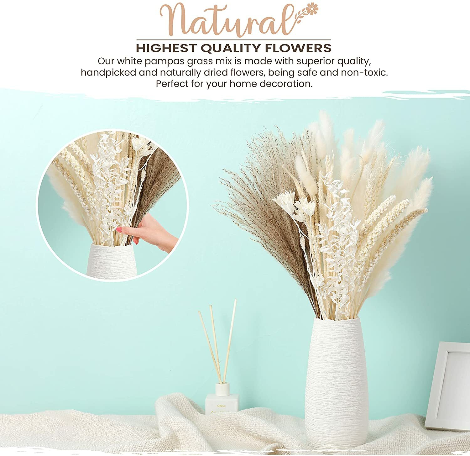 MagicDecor 85 Stems Natural Dried Pampas Grass, Bunny Tails, Natural Reed Grass