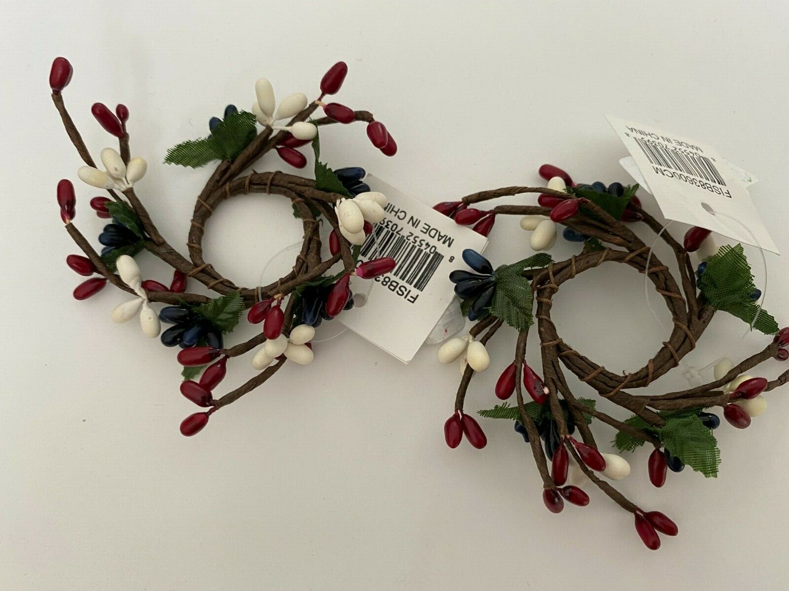 2 CWI New Burgundy ,Blue, and Ivory Pip Berry Candle rings with 1″ opening