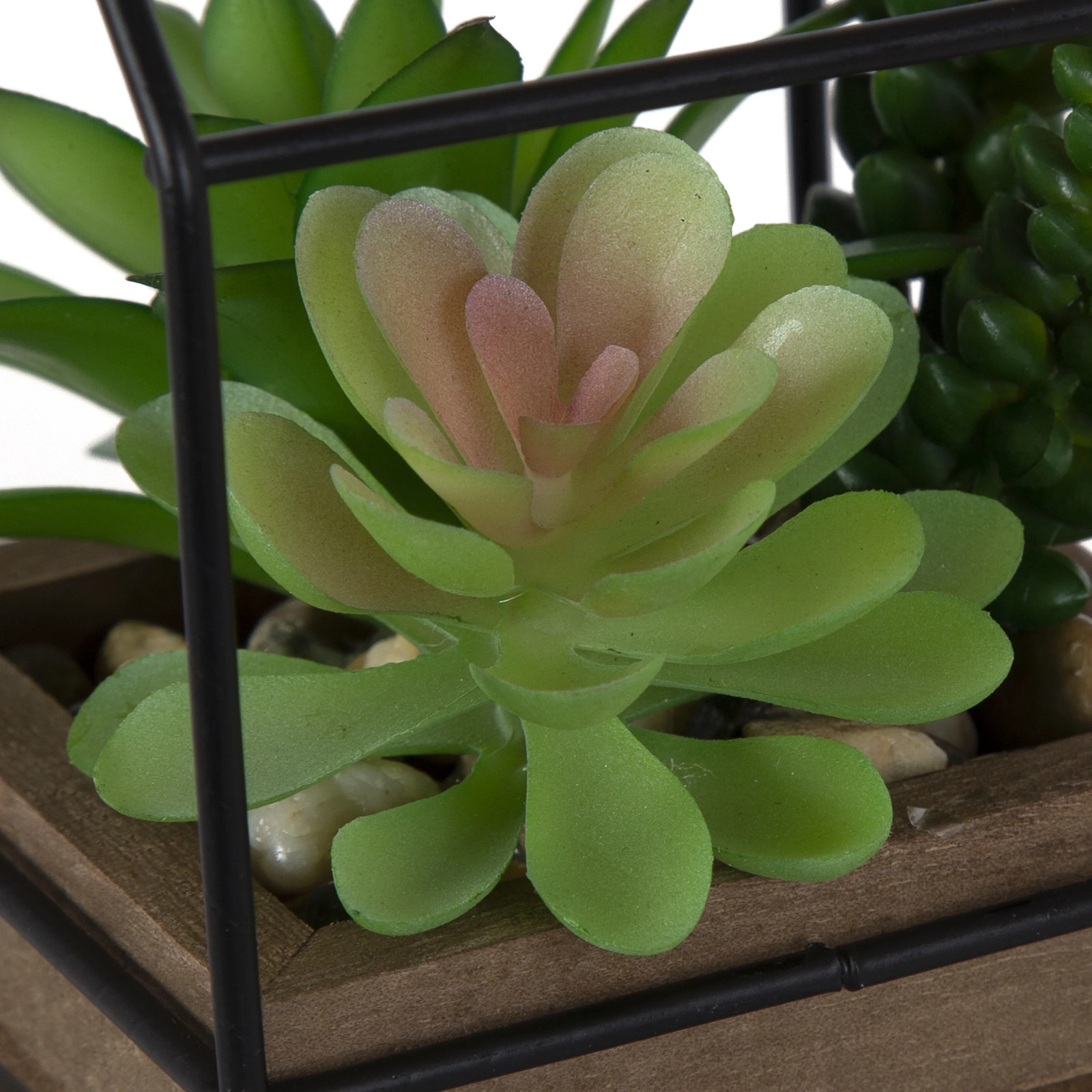 5.5″ Artificial Mixed Succulents in Black Metal House Terrarium