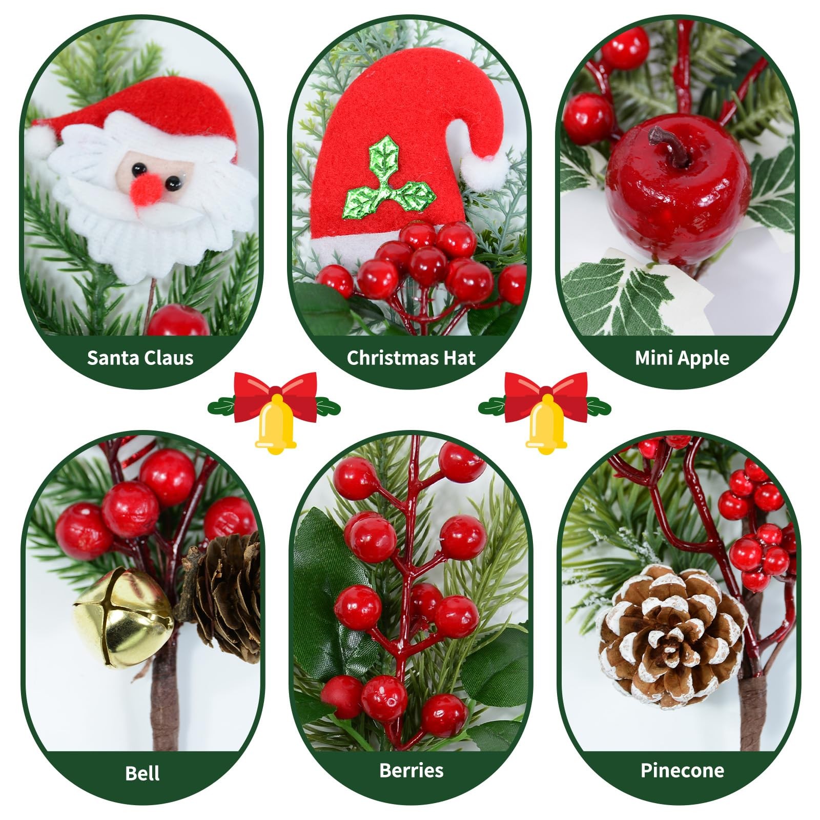 Christmas Berries Pine Picks, 6 Pcs 13 Inch Artificial Pinecone with Berry, R…