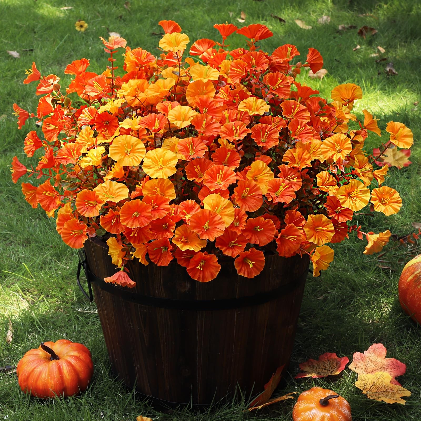 Artificial Fall Flowers for Outdoors, 10 Bundles Fake Faux Fall Orange Yellow
