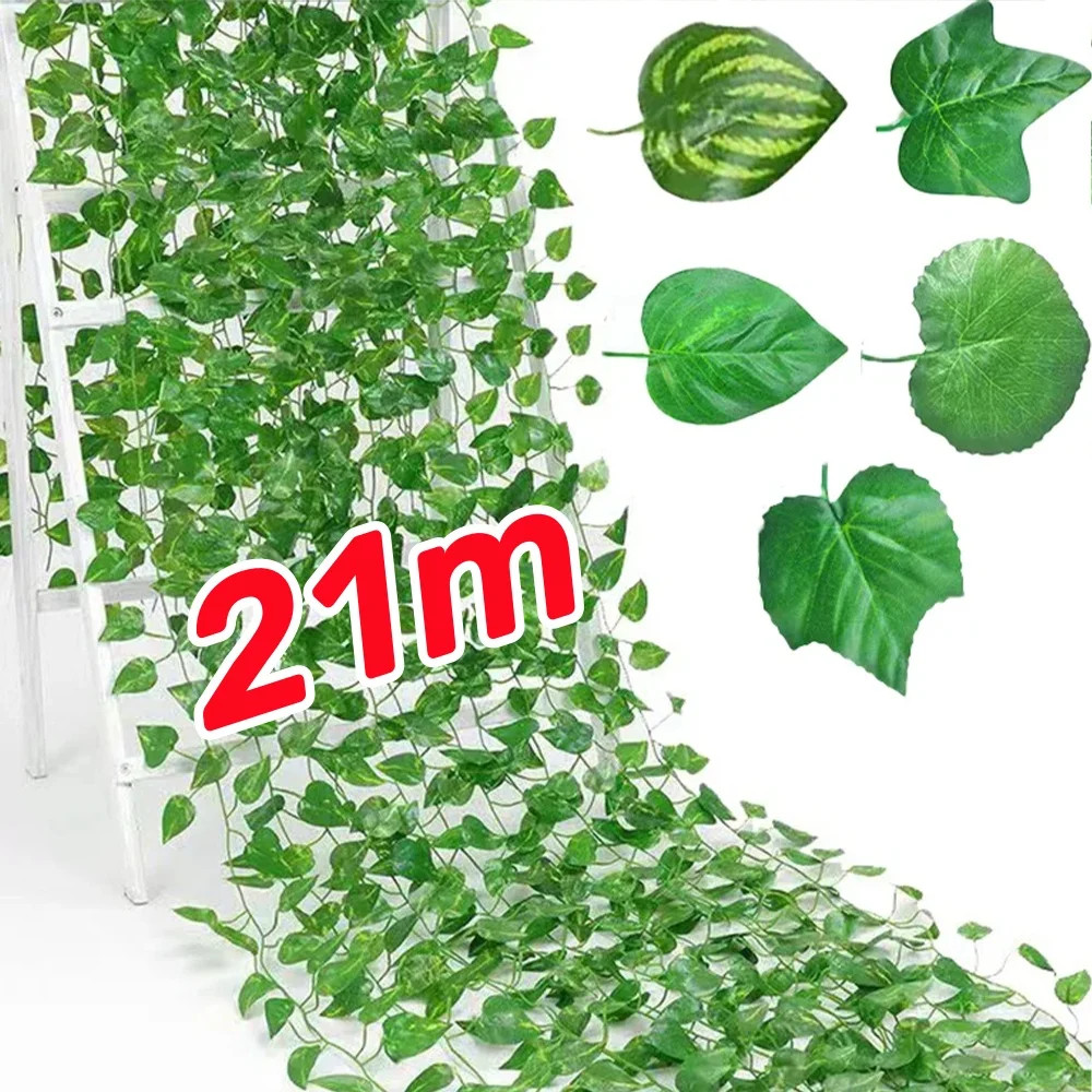 21M Artificial Green Leaves Ivy Vine Garland Creeper Rattan Fake Leaf Plants Han