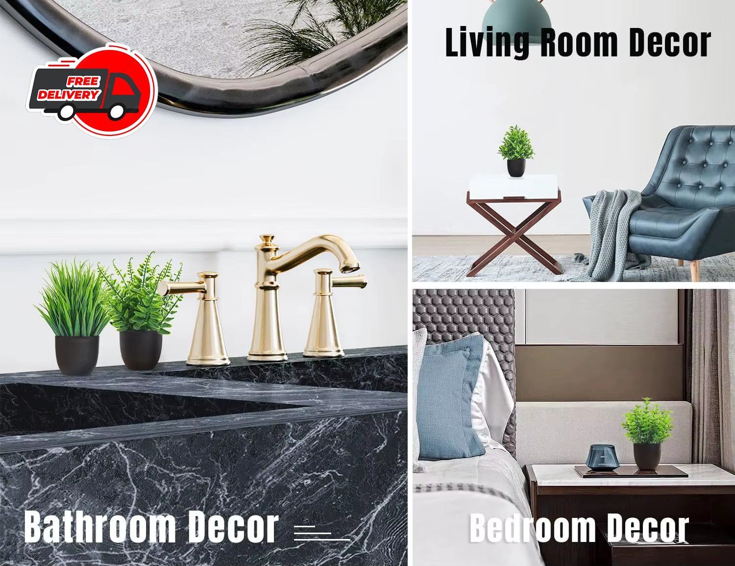 4 Pack Fake Plants Artificial Small Faux Bathroom Home Kitchen Office Desk Decor
