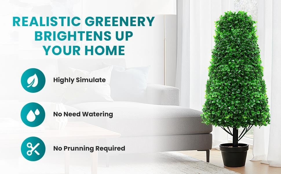 2 Pack 48.8″ Artificial Boxwood Topiary, Faux Potted Plant with Black Planter