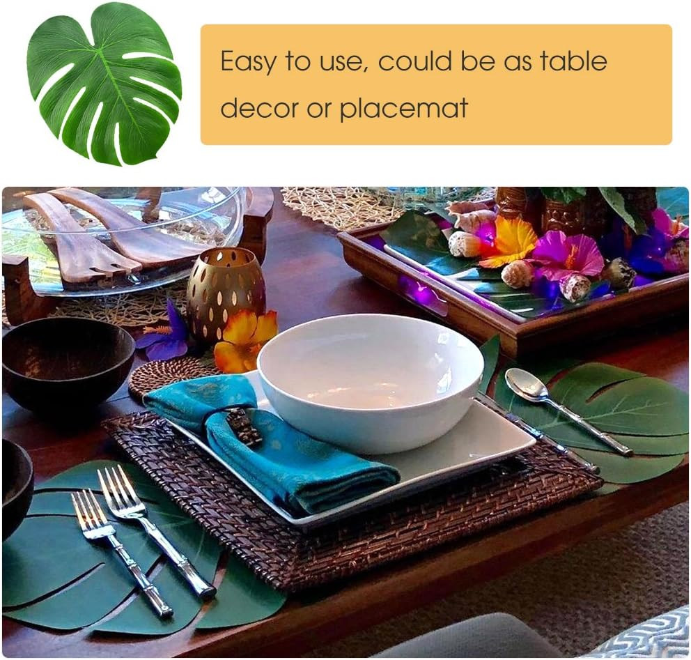 60 Pcs Large 13″ Tropical Leaves Artificial Green Monstera Leaves Palm Leaf for