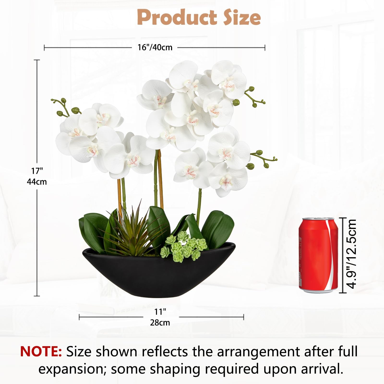 Orchid Fake Flowers 17in White Artificial Orchid Silk Flowers in Black Pot Fa…