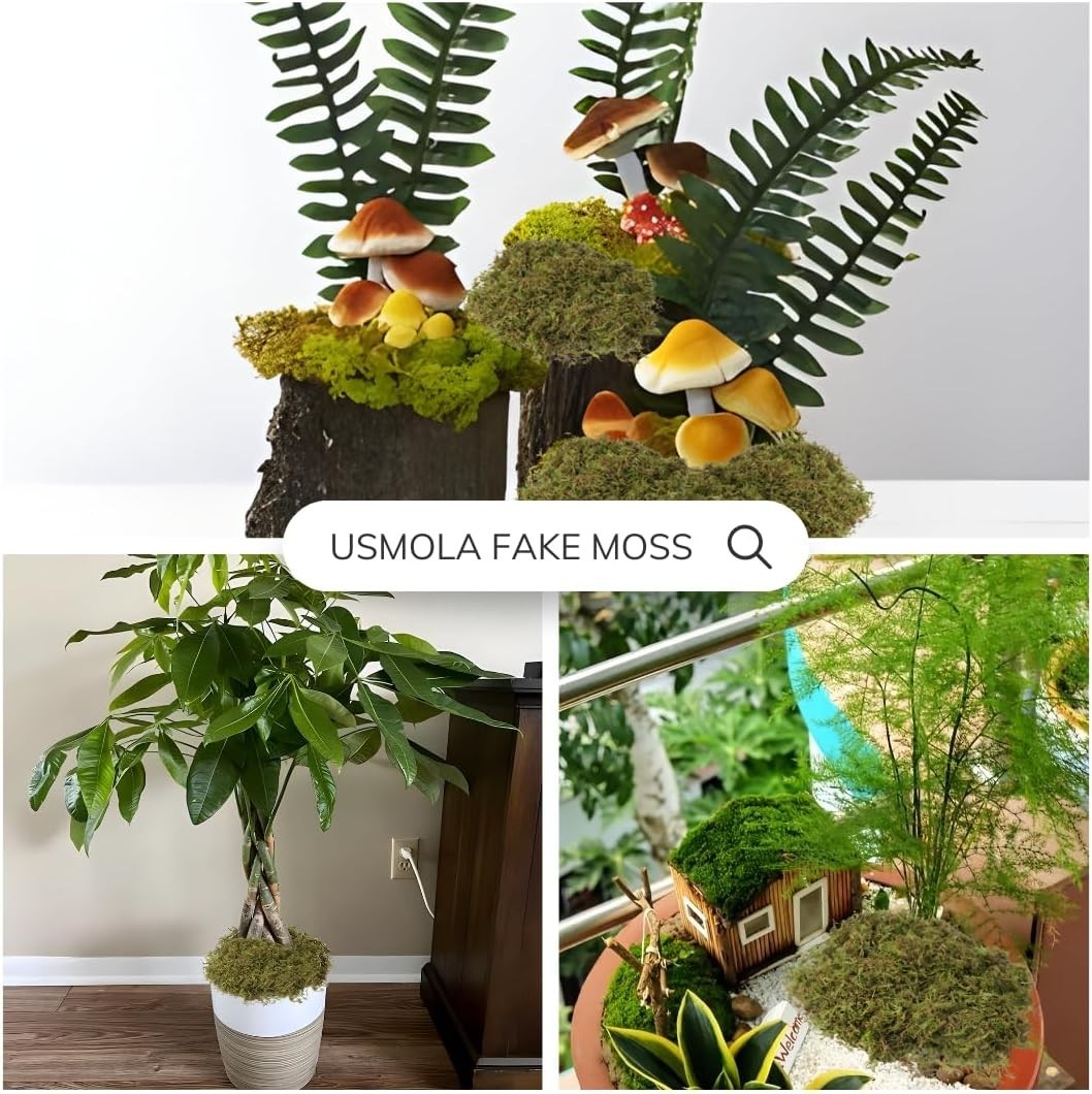 Fake Green Moss for Potted Plants, 4OZ Artificial Moss for DIY Crafts, Faux M…