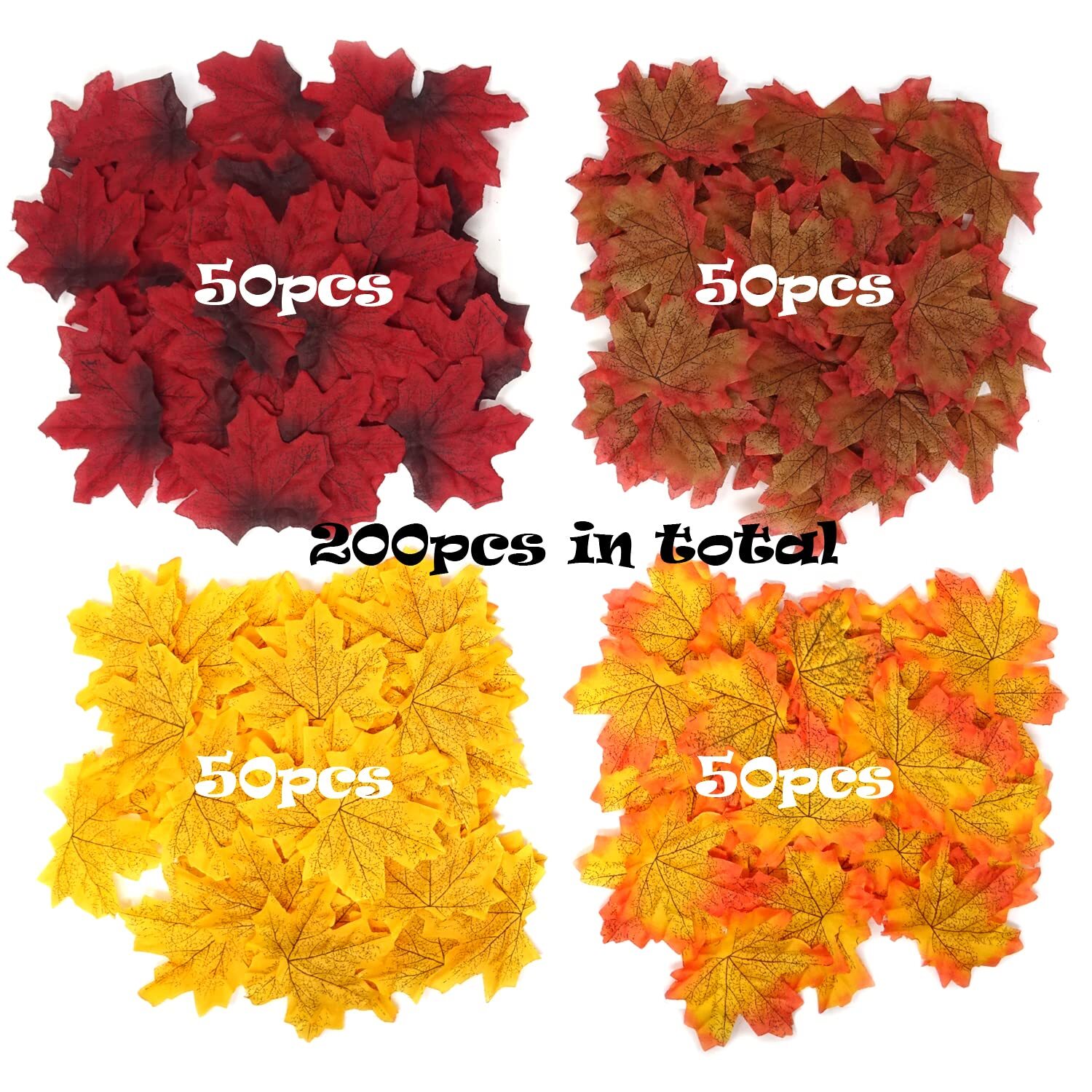 200PCS 8cm/3.1inch Assorted Color Artificial Maple Leaves Fall Leaves for Wed…