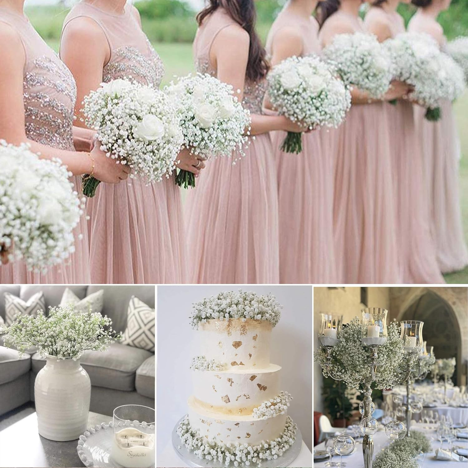 Babys Breath Artificial Flowers, 24 Pcs Fake Flowers Gypsophila Bouquet Fall Flo
