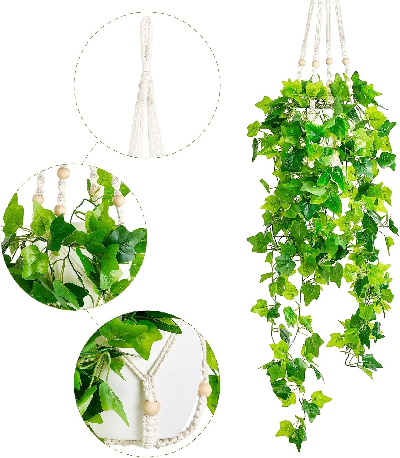 Artificial Hanging Greenery with Macrame Hanger – Effortless Decorative Accent