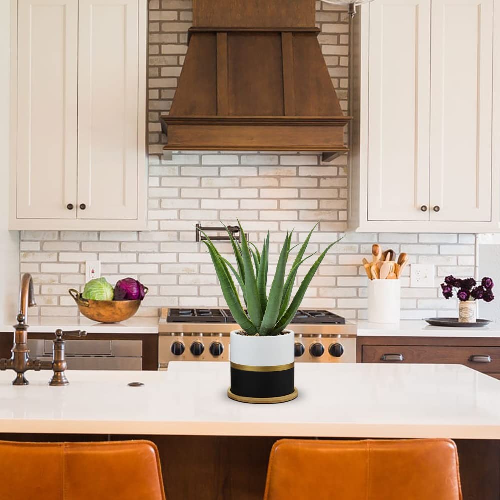 Succulents Artificial Plants Fake Aloe Vera Plants In Gold And Black Pot Farmhou