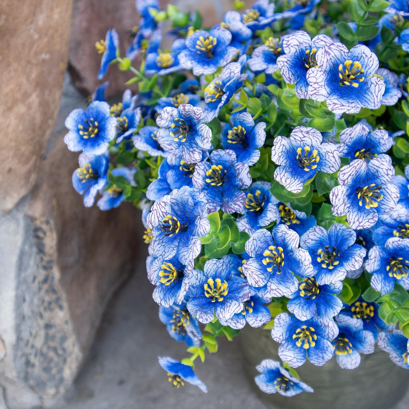 Blue Artificial Flowers UV Resistant for Outdoor Planters – No Watering, Easy
