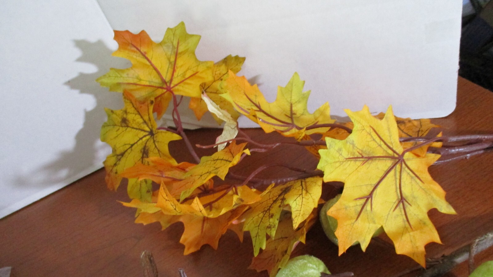 Set of 3~AUTUMN FALL LEAVES and GREEN PUMPKIN FLOWER STEMS / BUSH