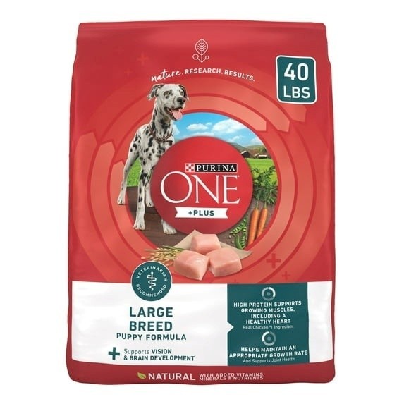 Purina One Plus Puppy Dry Dog Food for Large Dogs High Protein Growth Supprt, Re