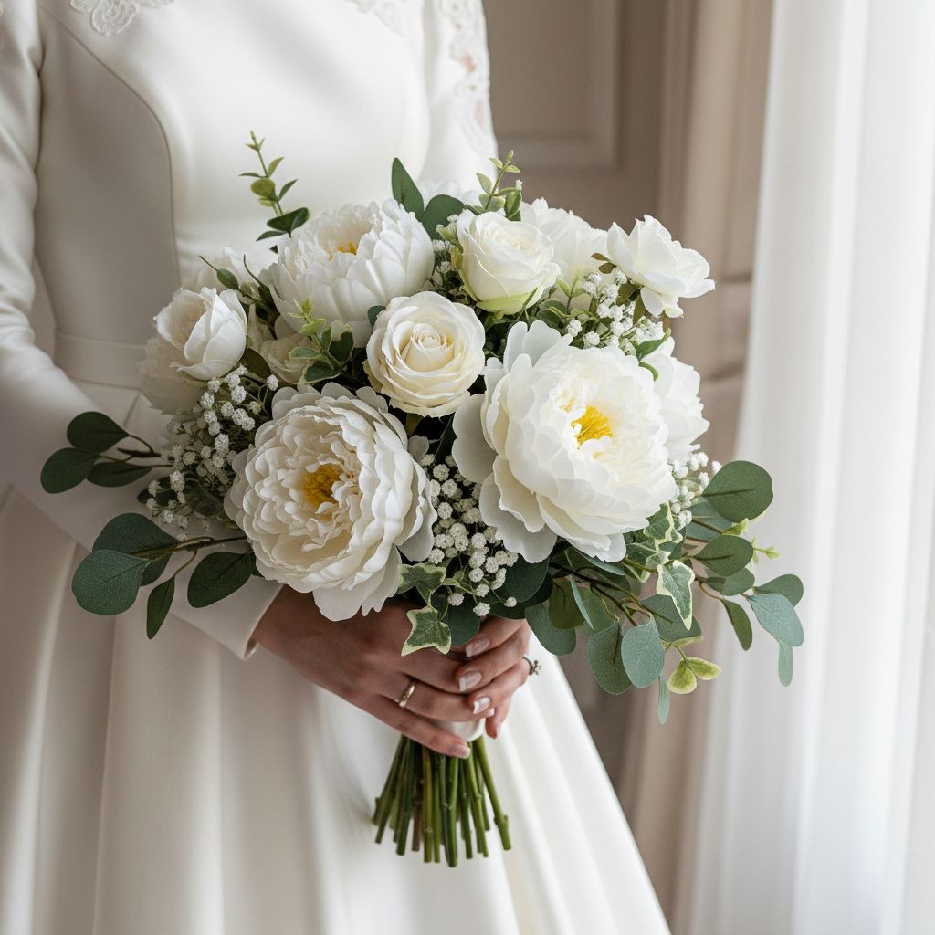 White Peony Flowers Set of 8 Faux Blooms 5 Inch Floral Heads Wired Craft Wreath