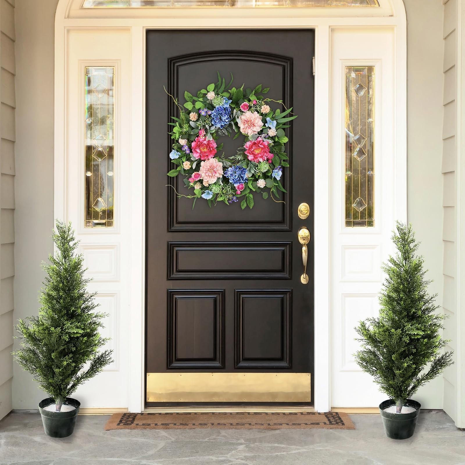 24″ Floral Spring Wreath – Artificial Daisy, Peony & Eucalyptus for Door Decor