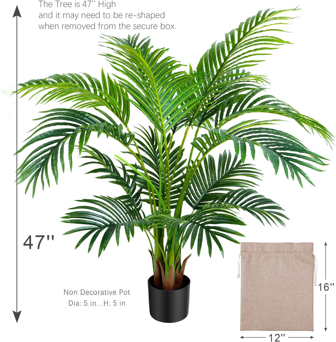 4Ft Artificial Areca Palm Plant – 2 Pack with Pots & Accessories for Home Decor