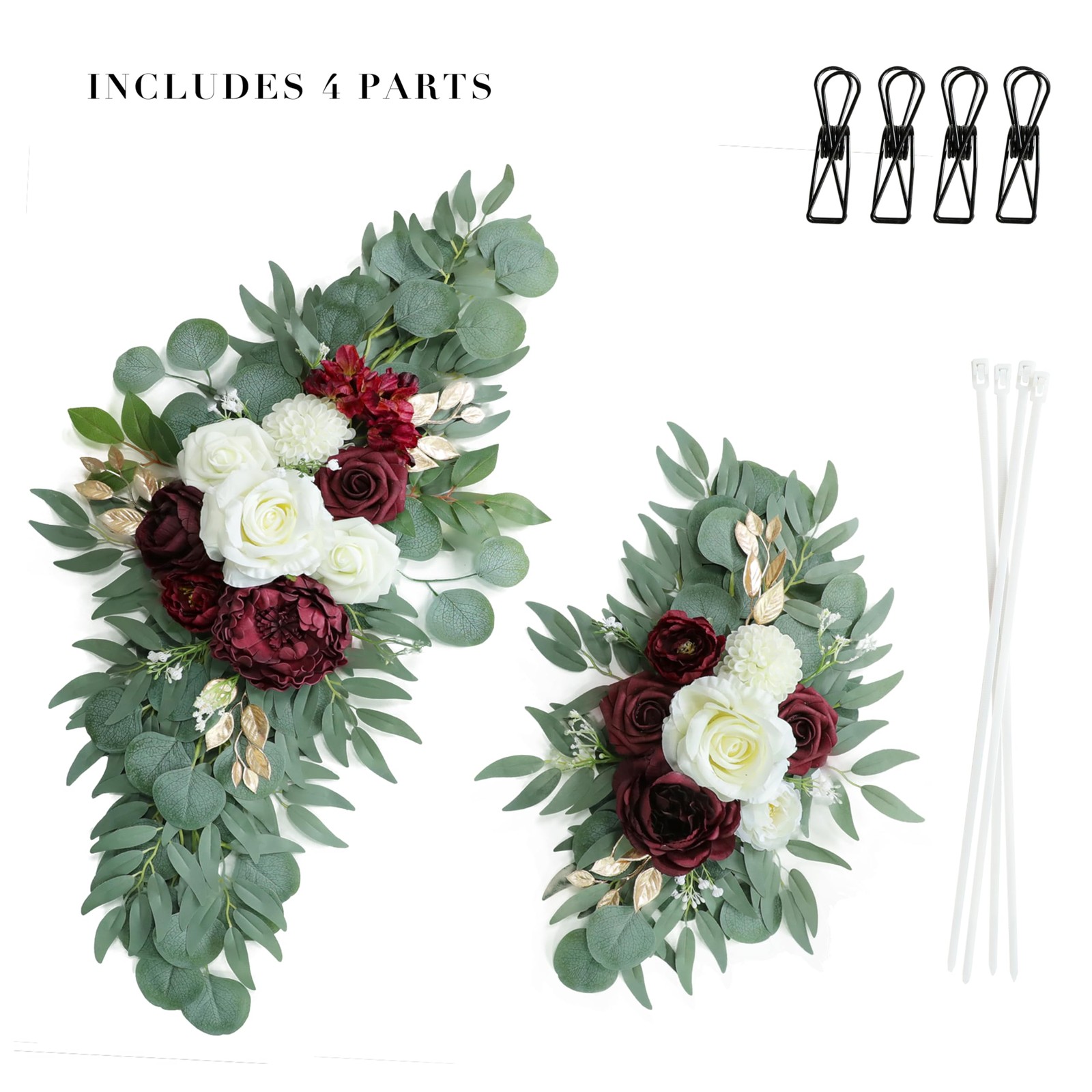 Artificial Burgundy Wedding Arch Flower Swags Set of 2 Welcome Sign Decor