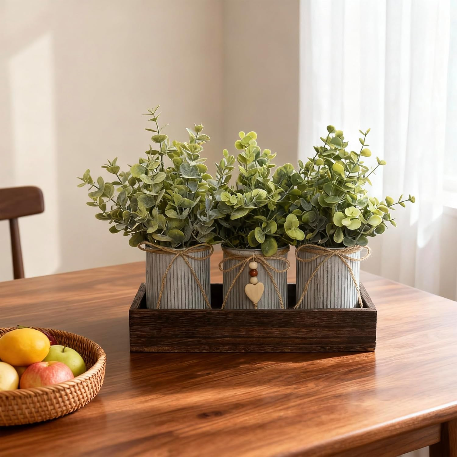 Artificial Flower Decorative Centerpiece, Frosty Green Eucalyptus Table Arrangem