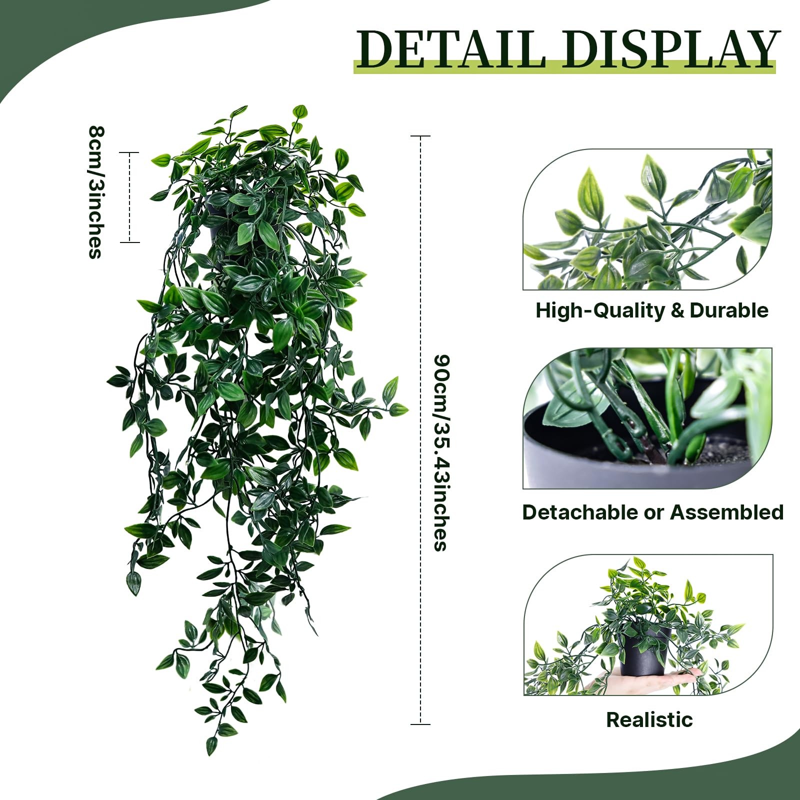Artificial Hanging Plants for Shelf, Fake Potted Greenery 1-Pack Faux Mandala…