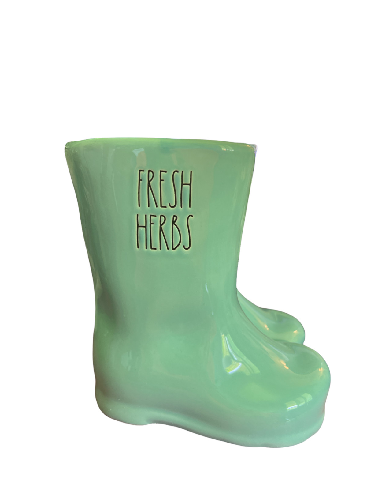 Rae Dunn Fresh Herbs Ceramic Rain Boots Herb Planter 7″ Aqua 5″X4″ Planting Area