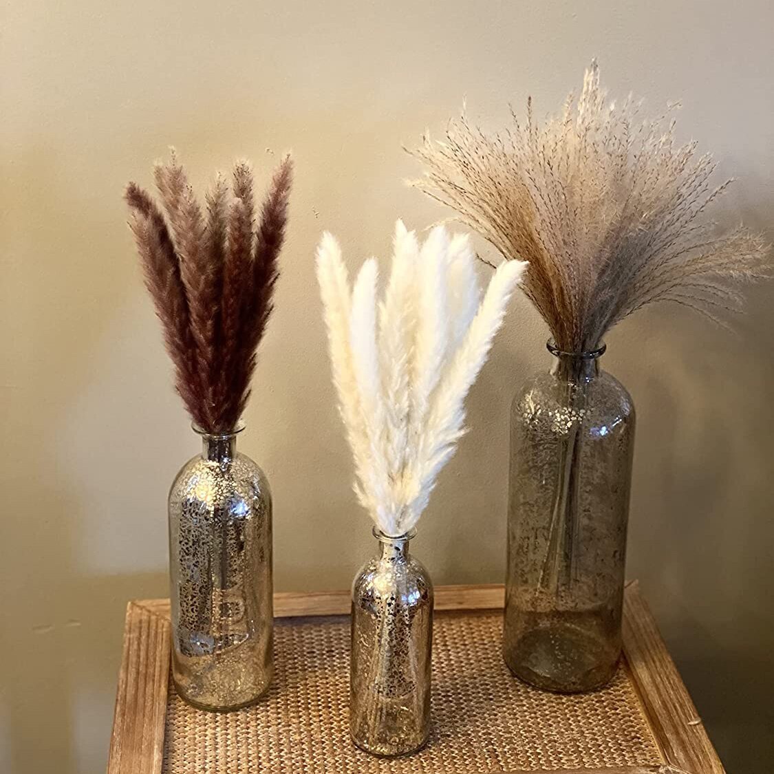 60PCS Natural Dried Pampas Grass Reed Flower Bunch Bouquets Home Wedding Decor