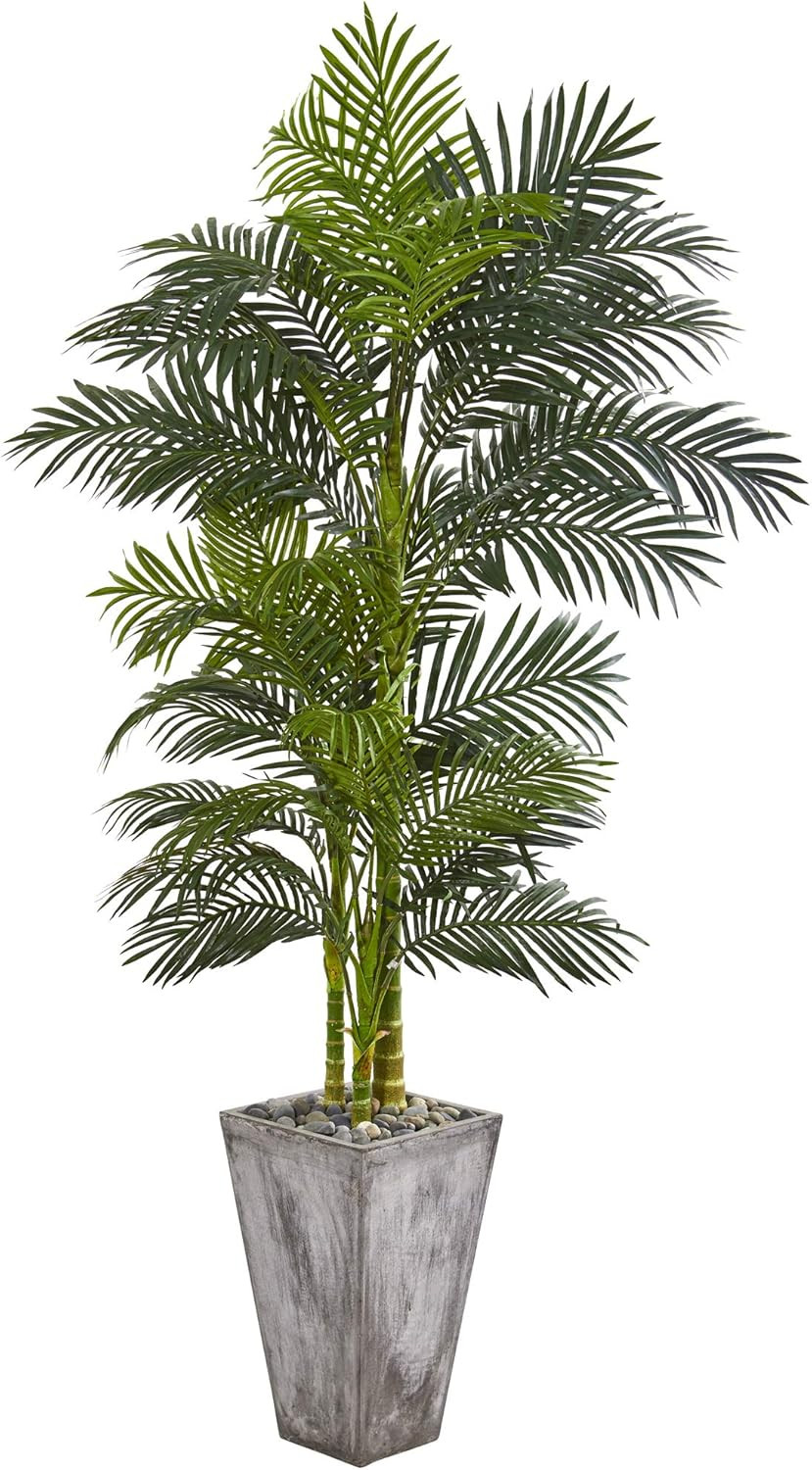 7Ft Golden Cane Artificial Palm Tree in Stylish Cement Planter