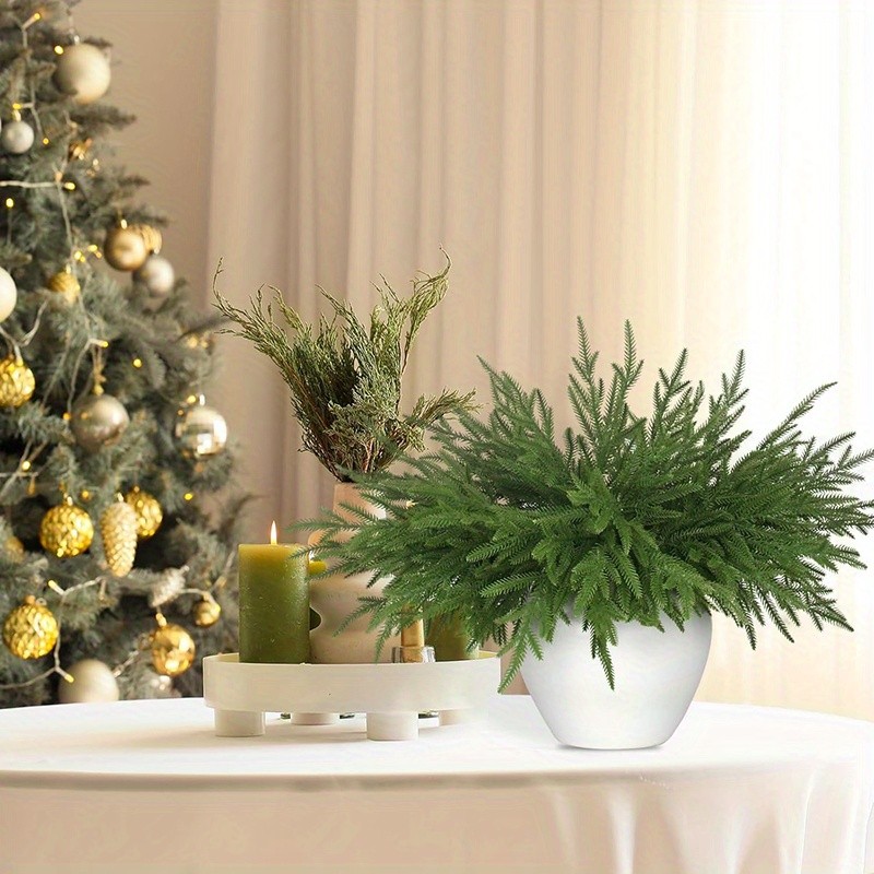 8pcs Norfolk Pine Greenery Stems Artificial Pine Branch Holiday Craft Vase Decor