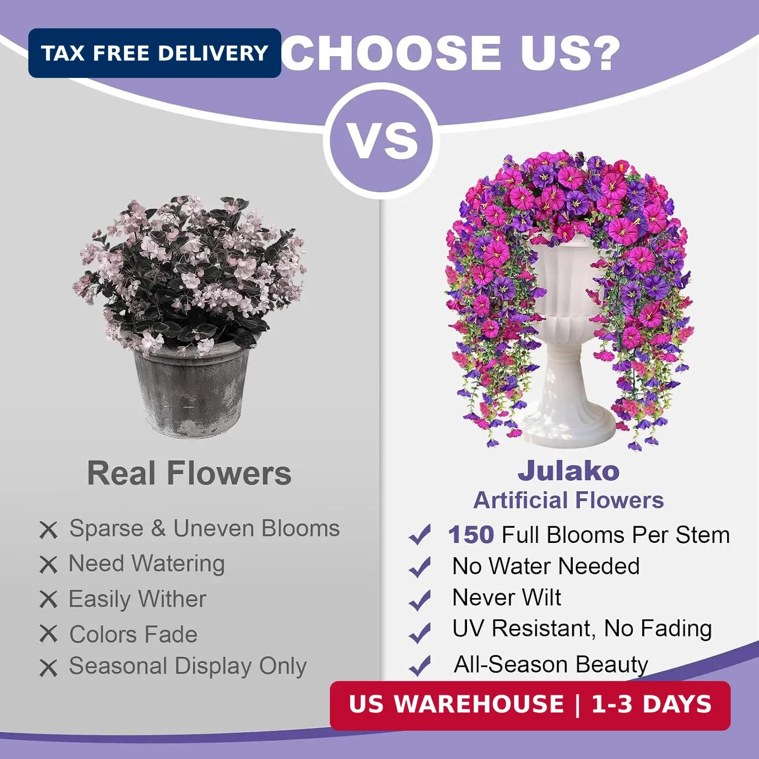 Artificial Hanging Flowers for Outdoors, 2 PCS 300 Blooms UV Resistant Morning G