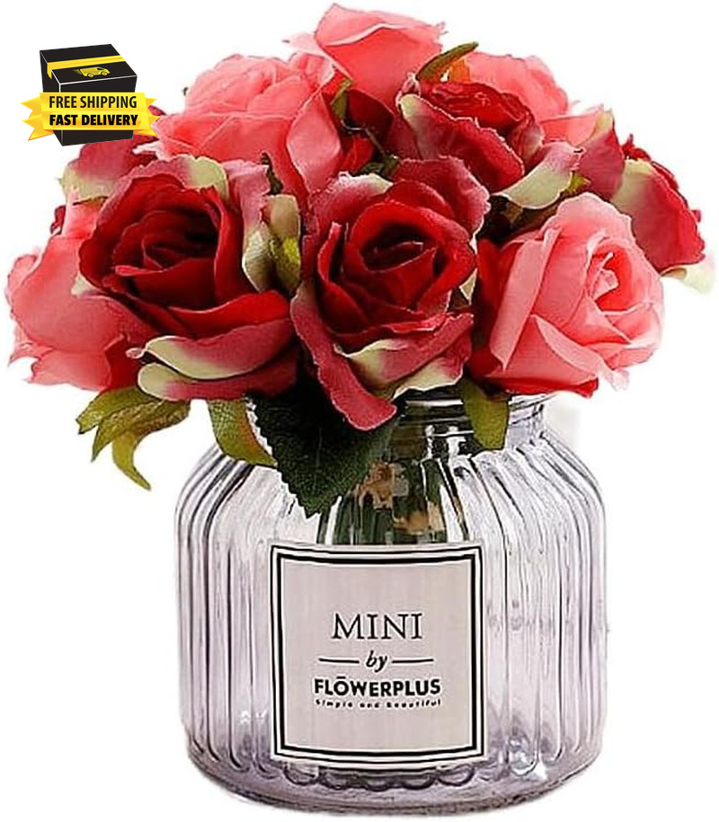 Artificial Roses Fake Flowers 12 Heads Arrangement Silk Bouquet for Home Office