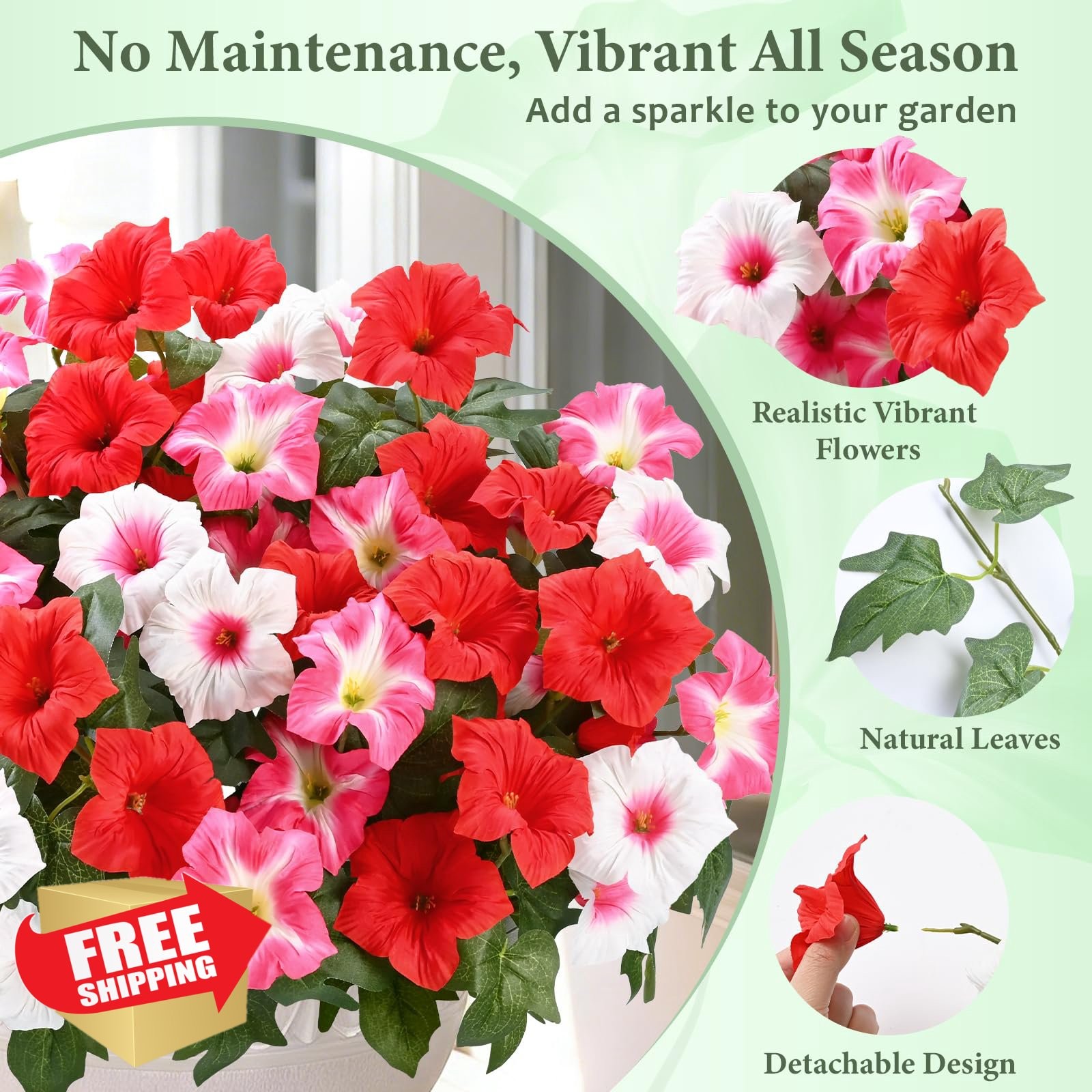 4 Bundles Red Pink White Artificial Flowers Outdoor UV Resistant
