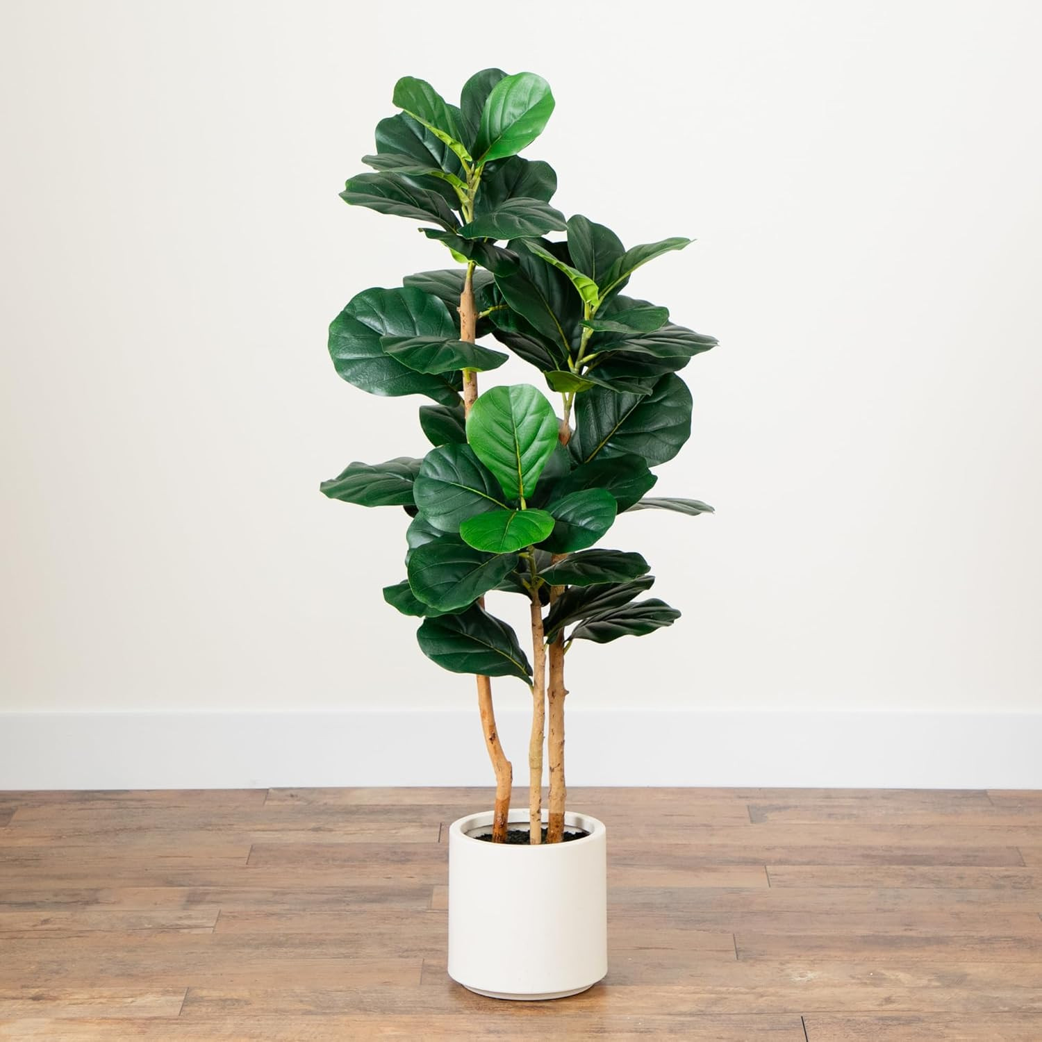 4Ft. Artificial Fiddle Leaf Tree in Stylish White Planter –